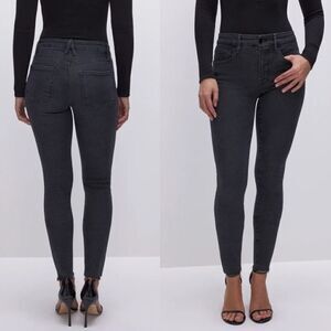 Good American Good Legs High Rise Skinny Jean Black Raw Hem 14/32 NEW
